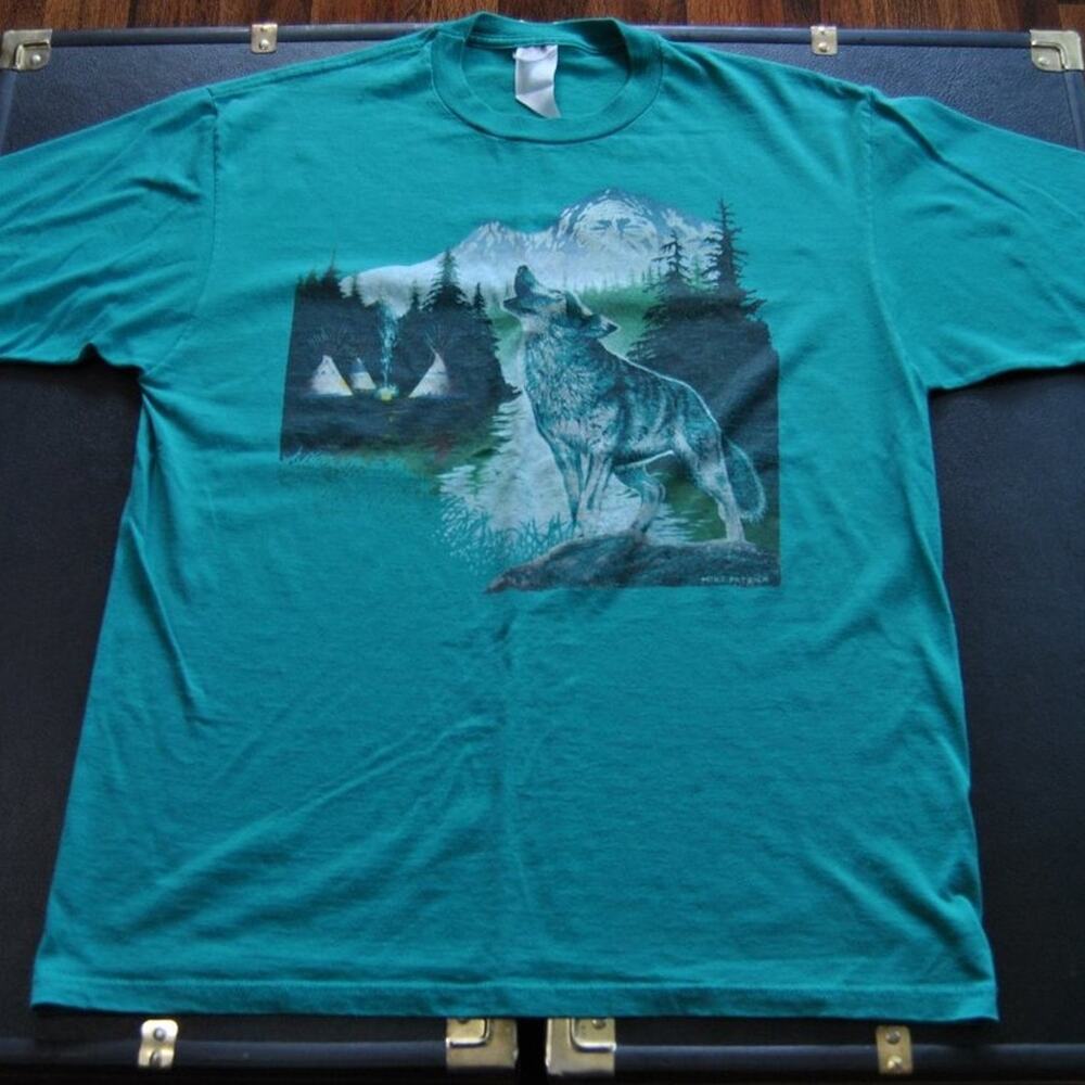 Wolf By Mike Patrick Teal Short Sleeve Shirt Large View 2